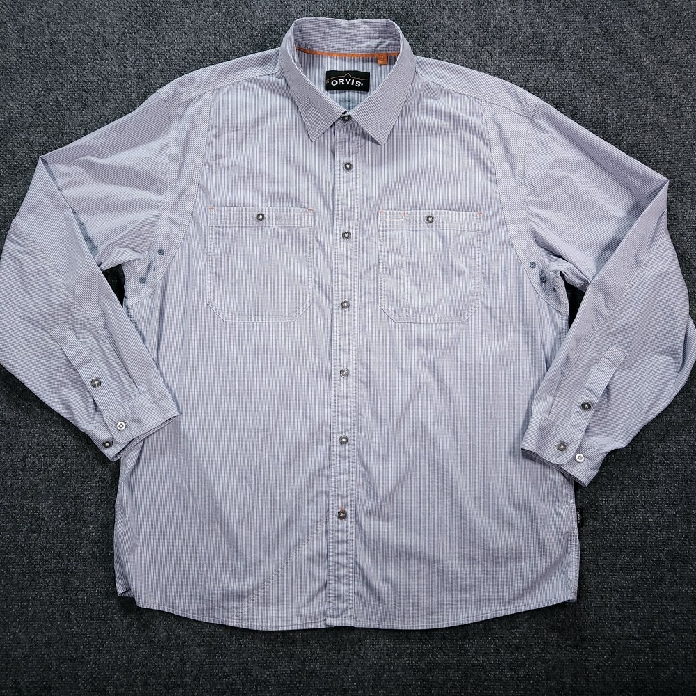 Orvis Shirt Mens XL Blue Gingham Trout Bum River Guide Fishing Button Up Pockets - Picture 2 of 13
